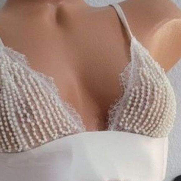 Victorias Secret Luxe Bridal Beaded Lace Silk Bralette bra Cream Limited Edition - Picture 6 of 8